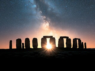 Stonehenge Silhouette at Night Under Milky Way