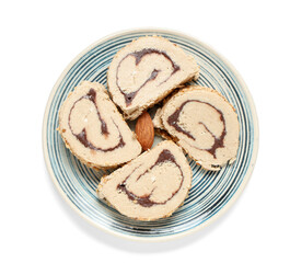 Plate with sweet Turkish delight on white background. Ramadan celebration