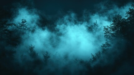 Fototapeta premium Mystical forest shrouded in teal fog