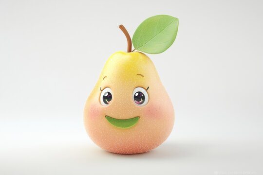 A cute, cartoon pear with a happy face, showcasing vibrant colors and a playful expression.