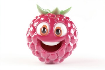 A cheerful cartoon raspberry with big eyes and a wide smile, rendered in 3D.