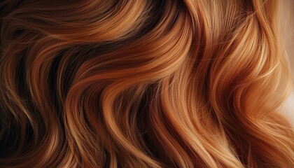 Fototapeta premium Vibrant wavy red hair in close-up view, showcasing rich texture and dynamic flow, perfect for hair care and beauty themes.