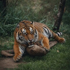 Obraz premium A tiger rolling on its back like a house cat.