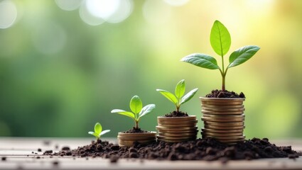 growing plants with coins symbolize financial growth, investment, and savings