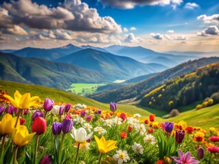 Vibrant Spring Blossoms Adorn Majestic Mountain Slopes