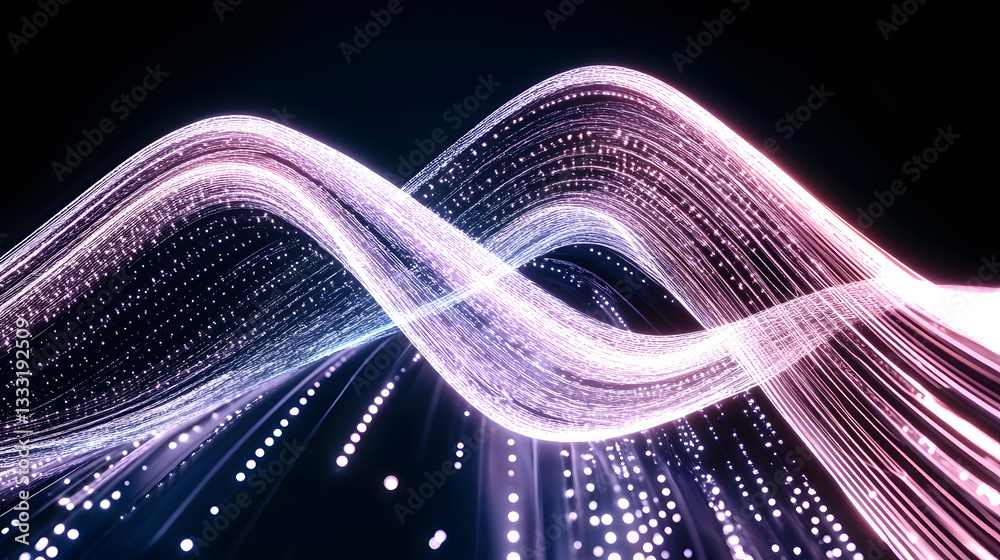 Poster abstract wave patterns of light with glowing particles and effect