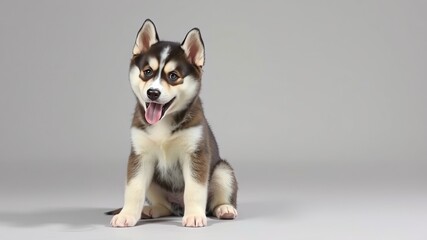 Playful Husky Puppy with Empty Space for Design