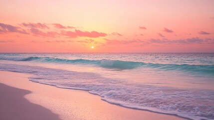 Caribbean sunset with orange and pink hues, calm waves, and a clean horizon, evoking serenity and natural beauty.