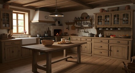 Cocina r&uacute;stica de madera con ambiente acogedor