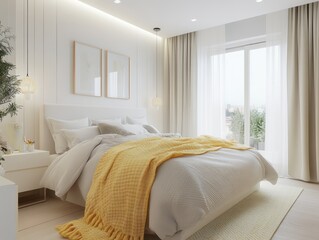 Fototapeta premium A bright and airy bedroom showcasing elegant interior design elements