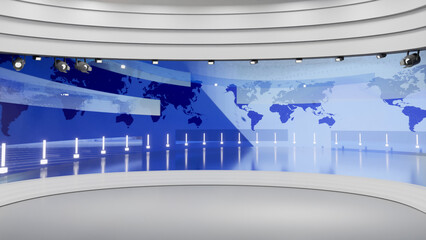 3D Virtual TV Studio News, Backdrop For TV Shows .TV On Wall.3D Virtual News Studio Background,3d illustration	