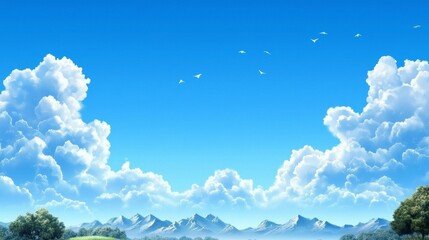 Fototapeta premium The beauty of a clear blue sky contrasted with soft, white clouds.