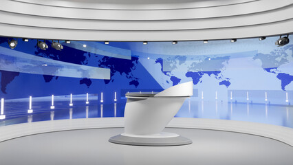 3D Virtual TV Studio News, Backdrop For TV Shows .TV On Wall.3D Virtual News Studio Background,3d illustration	
