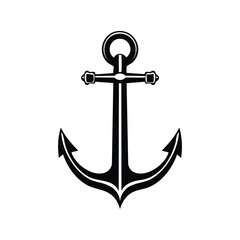 Nautical anchor illustration, black silhouette on white background