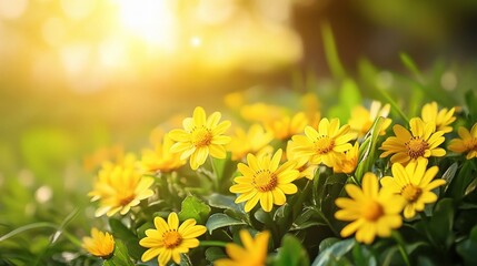 Obraz premium Bright Yellow Flowers on a Sunny Spring Day in Natural Light