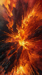 <Orange Fire Explosion in Volcanic Lava Space: Abstract Energy and Volcanic Dynamics with Glowing Chaos Illustration>