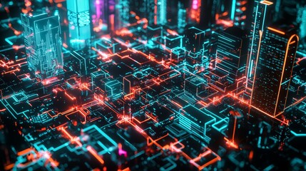 Futuristic Cityscape with AGI-Powered Glow in Neon Colors