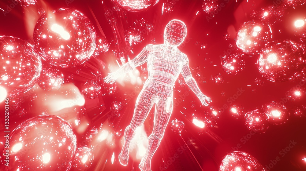 Poster advanced ai construct surrounded by pulsating red energy fields