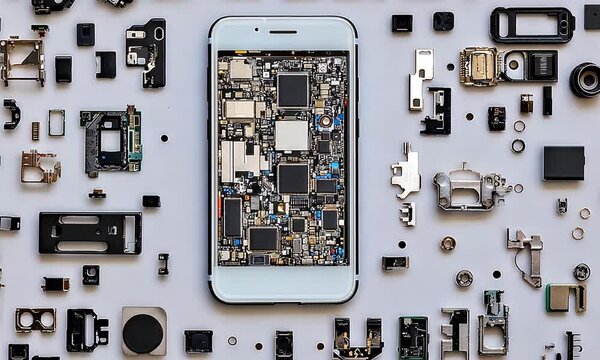 Disassembled Smartphone Components on White Background