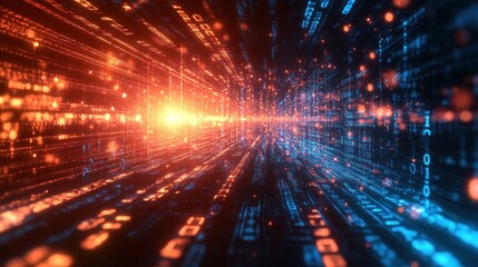 Obraz premium Digital tunnel of binary code, data stream in futuristic space