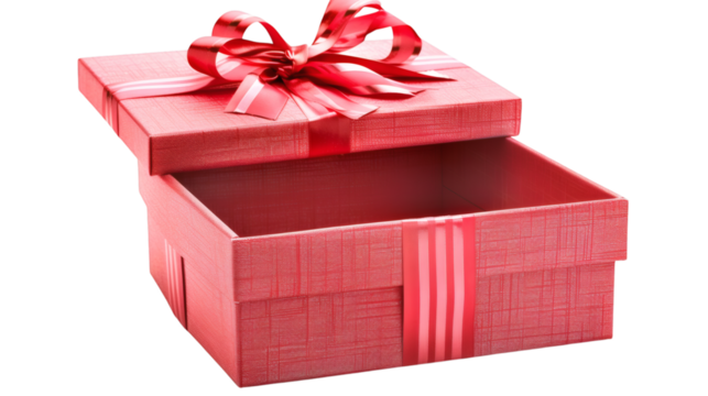 Open red gift box with a decorative ribbon isolated on a white background