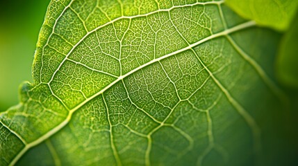 Fototapeta premium Intricate veins of a green leaf, showcasing nature's delicate design and organic beauty.