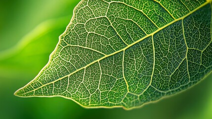 Fototapeta premium Intricate veins of a green leaf, showcasing nature's delicate design and organic beauty.