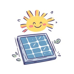 Happy Sun Shining on a Solar Panel Clean Energy Illustration