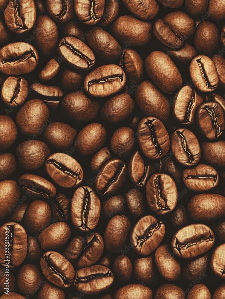 Poster Seamless abstract pattern of overlapping coffee beans in rich brown tones creating depth and texture suitable for various design projects Generative AI