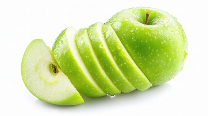 Freshly Sliced Green Apples Isolated on White Background