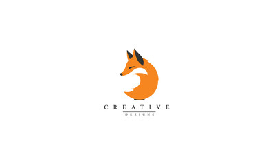 fox head with tail modern logo symbol icon black vector graphic design