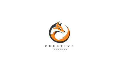 fox head with tail modern logo symbol icon black vector graphic design