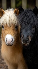 Fototapeta premium Two ponies close up portrait nature outdoor.