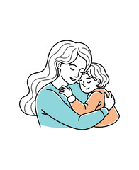 Heartwarming Mother and Child Hug Illustration – Family Love Clipart