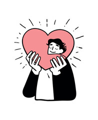 Charming Illustration of Person Hugging a Heart - Love and Happiness Concept