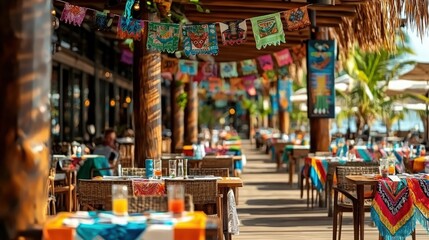 Colorful Mexican Restaurant Patio with Festive Decorations