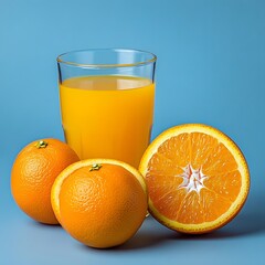 Fresh Orange Juice with Oranges Slices, Healthy Breakfast Drink