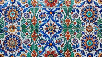 Vibrant Vintage Turkish Ceramic Tiles Wall Background - Colorful Retro Home Decor