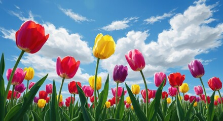 Fototapeta premium Vibrant Tulip Field Under a Sunny Sky