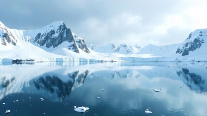 Obraz premium realistics remote and desolate beauty of Antarctica is highlighted through its expansive ice sheets, diverse wildlife, and feeling of seclusion and scientific discovery that characterizes this polar