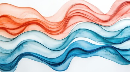 Fototapeta premium Colorful Flowing Waves of Transparent Fabric on White Background