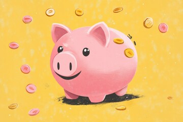 Happy piggy bank saving coins!