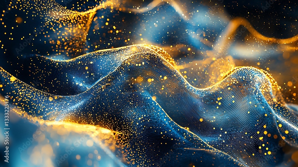 Wall mural abstract cloud computing with digital flow blue and golden data