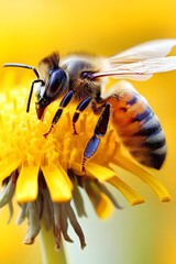 Macro Photography of Honey Bee on Yellow Flower