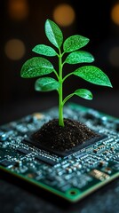 Seedling on Circuit Board: Tech Growth.