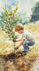 Art Detailed Watercolor Overview Child Sunny Meadow