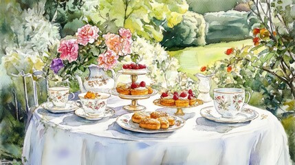 Holiday Decor Delicate Watercolor Scene Garden Mother\'s