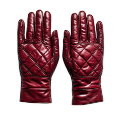 A Pair of Red Leather Gloves Isolated on Transparent Background