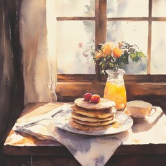 Moonlight Soft Watercolor Scene Table Father\'s Breakfast
