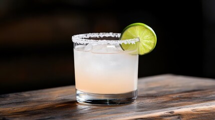 Refreshing Cocktail with Lime Garnish on Rustic Wooden Table Setting